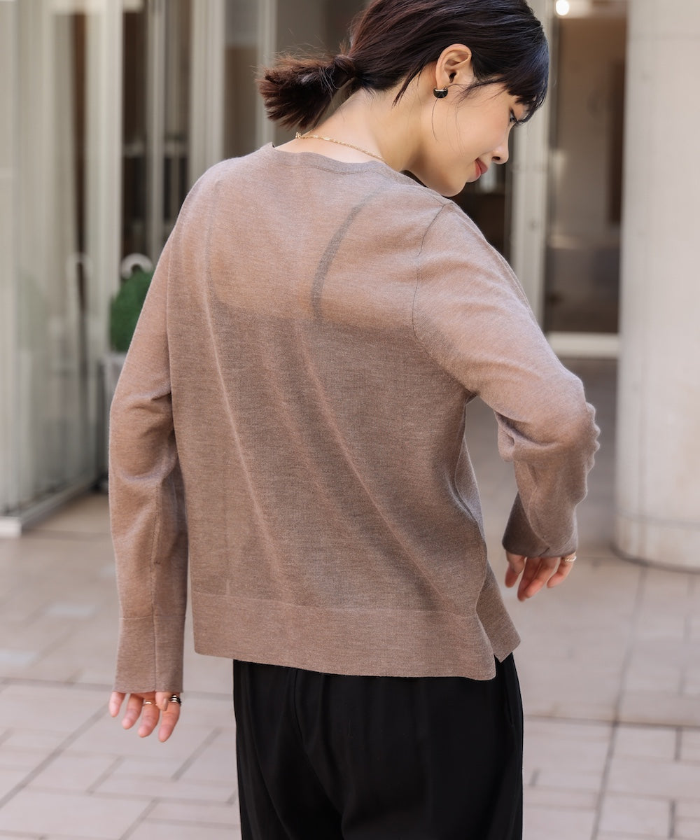 胸フラップポケットシアーニットカーディガン