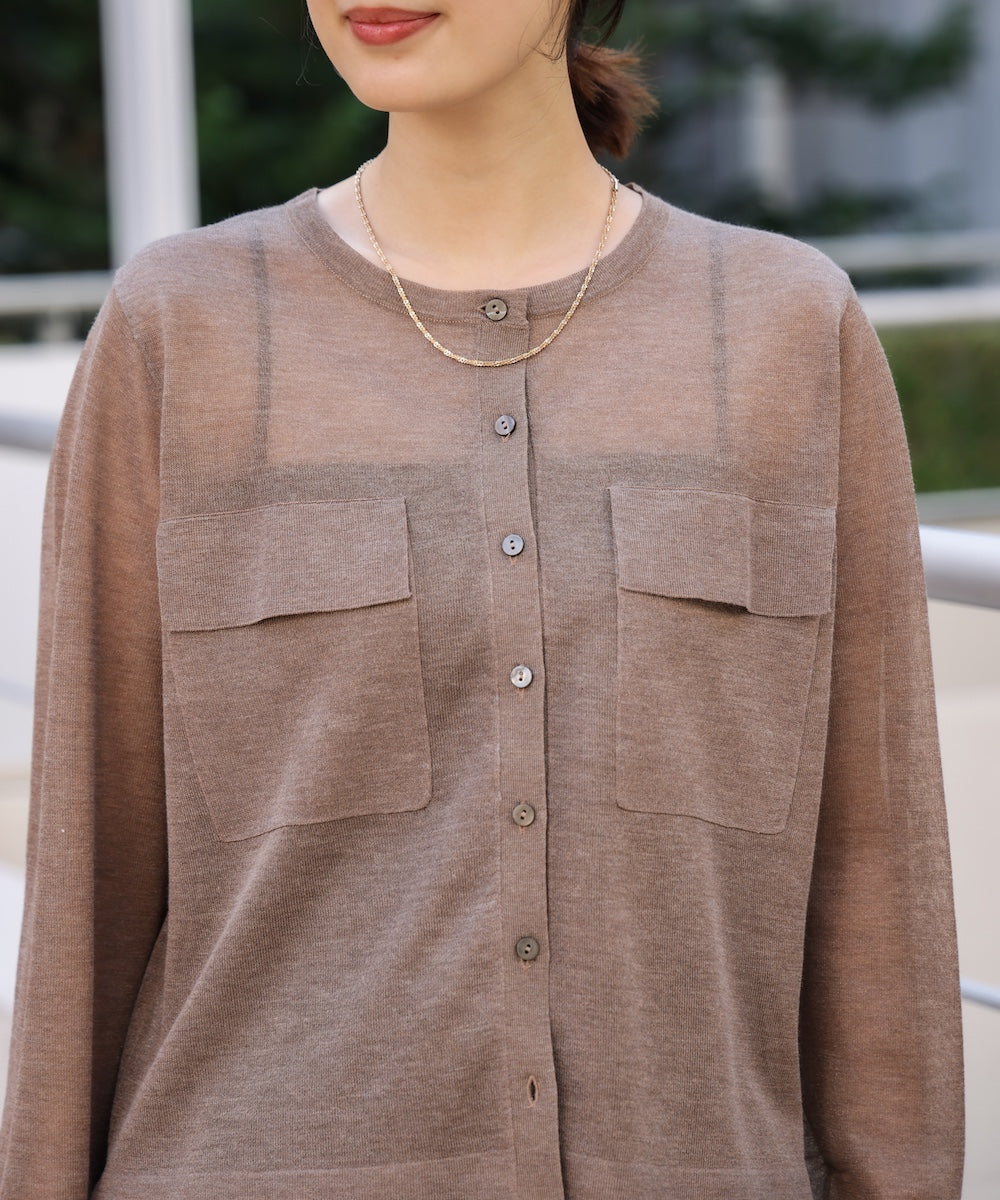 胸フラップポケットシアーニットカーディガン