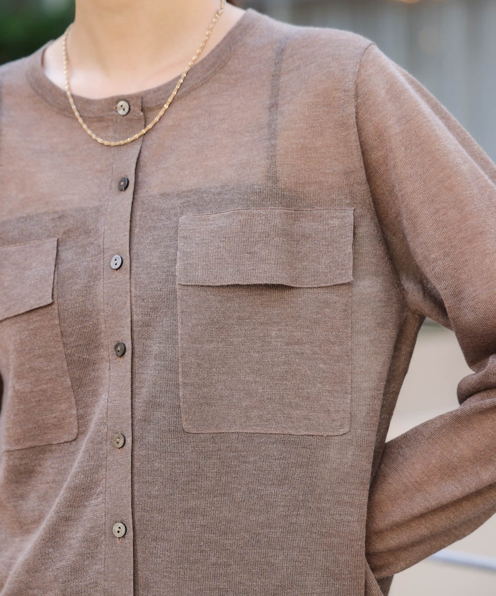 胸フラップポケットシアーニットカーディガン