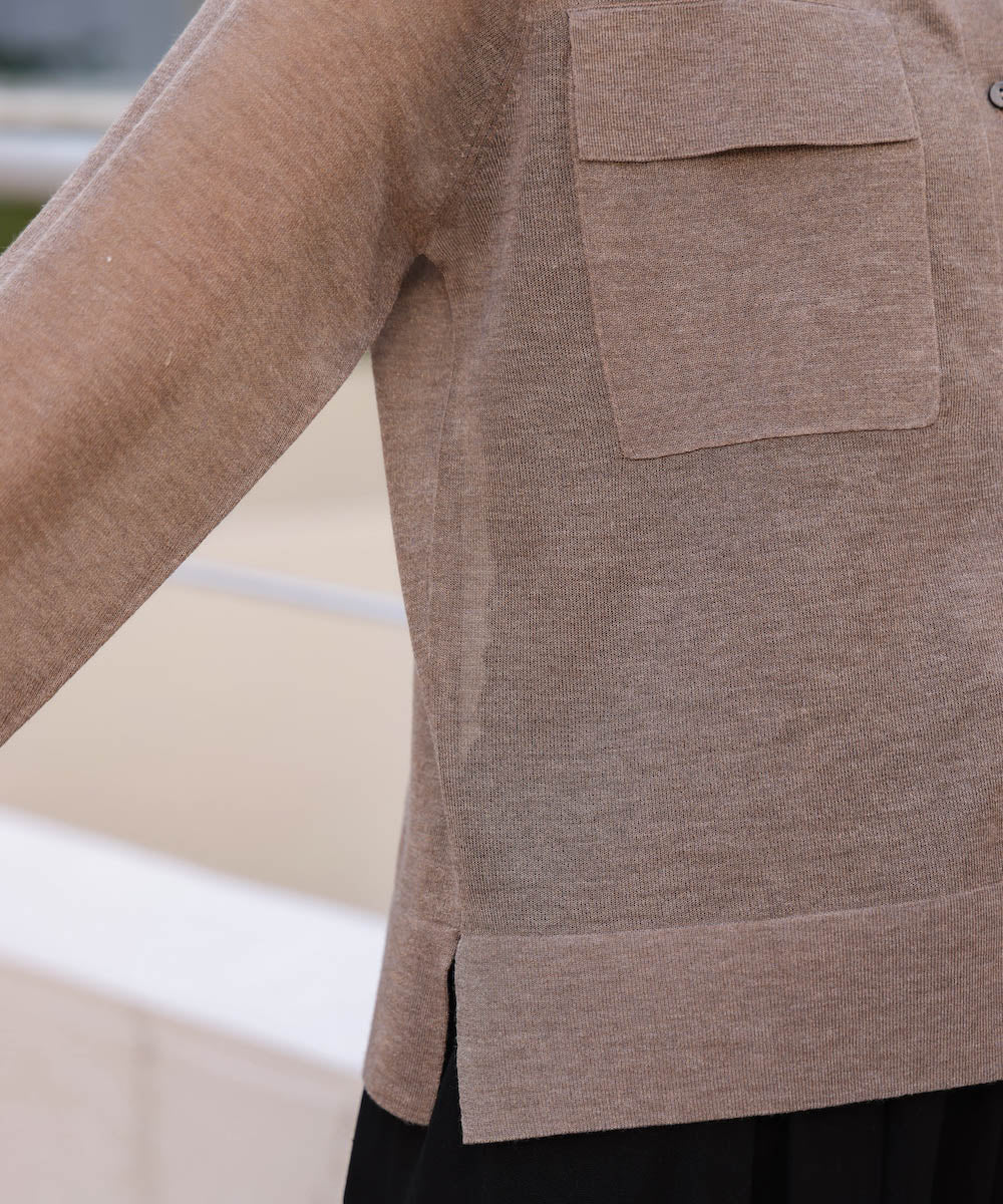 胸フラップポケットシアーニットカーディガン