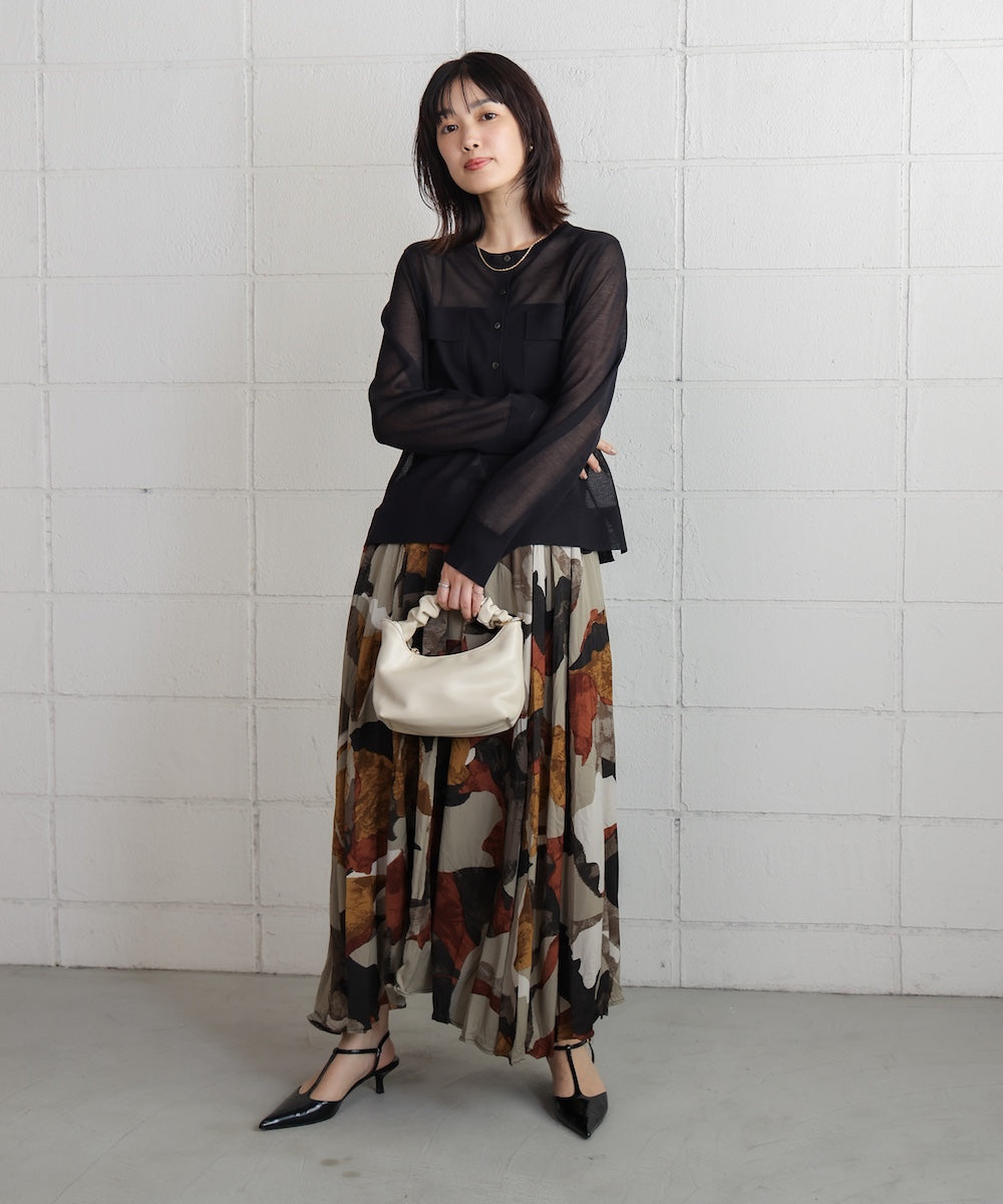 胸フラップポケットシアーニットカーディガン