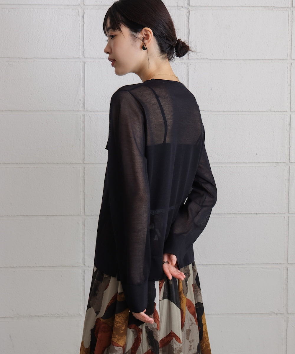 胸フラップポケットシアーニットカーディガン