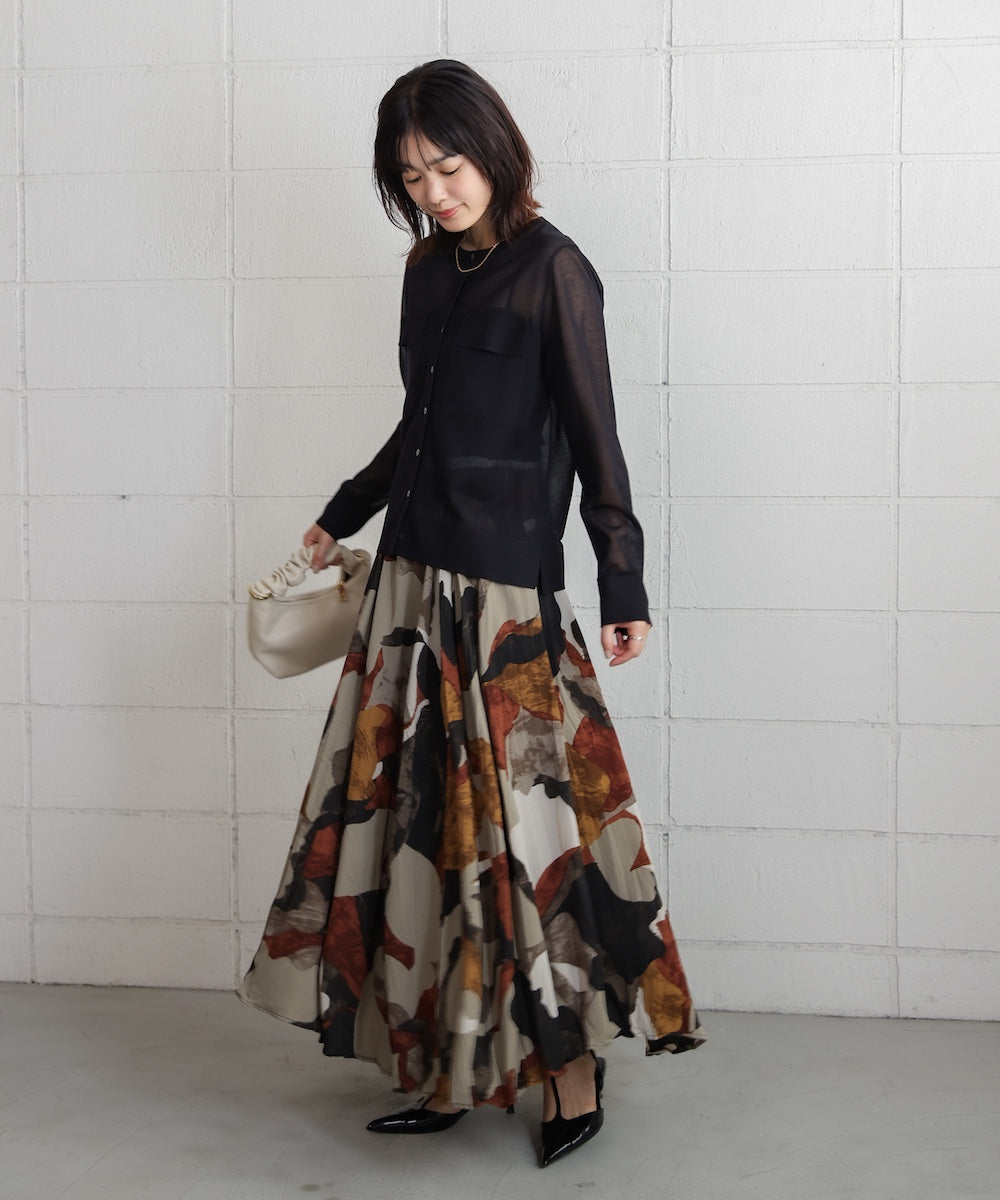 胸フラップポケットシアーニットカーディガン