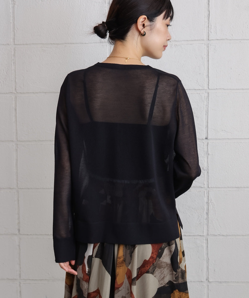 胸フラップポケットシアーニットカーディガン