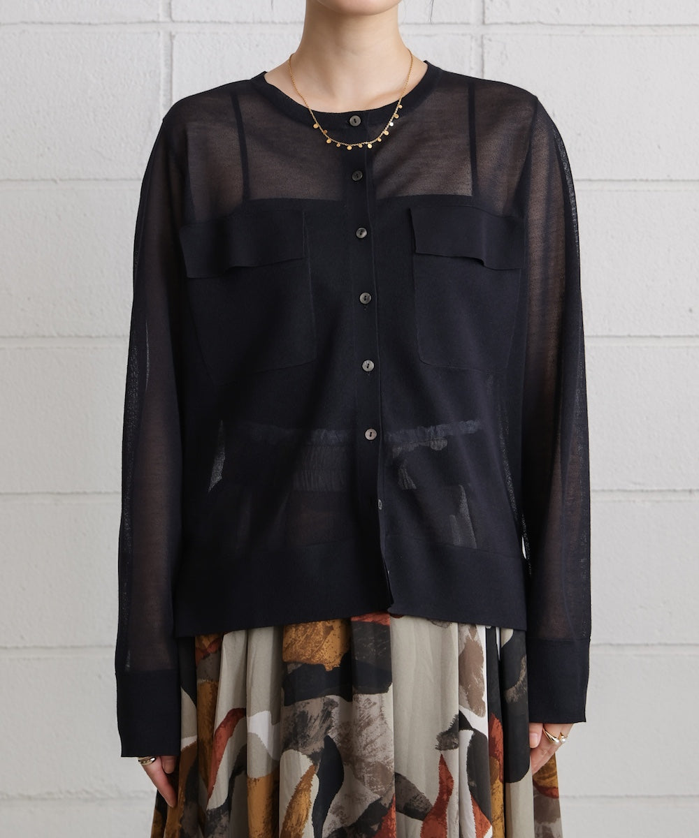 胸フラップポケットシアーニットカーディガン