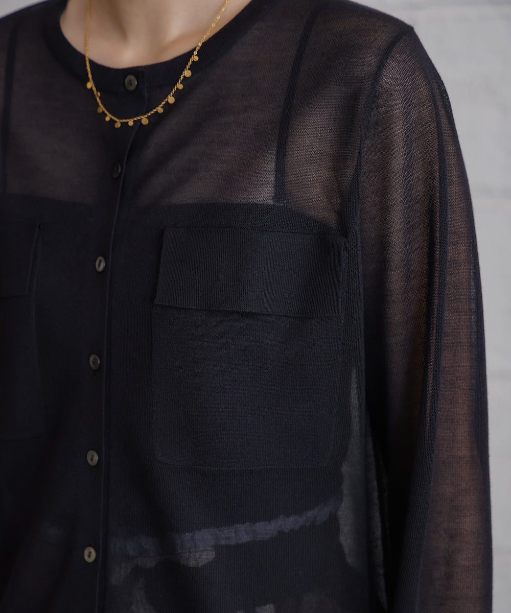 胸フラップポケットシアーニットカーディガン