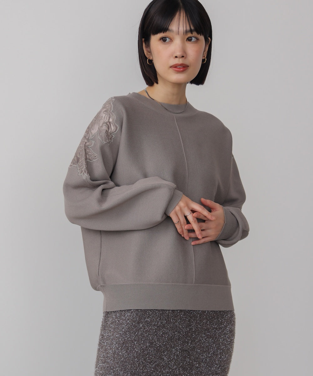 肩レースドルマンニットプルオーバー