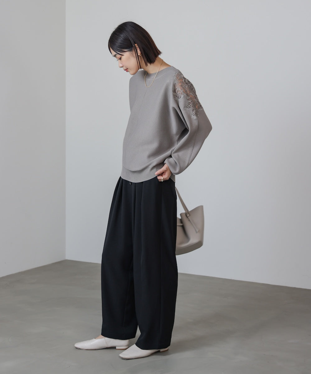 肩レースドルマンニットプルオーバー