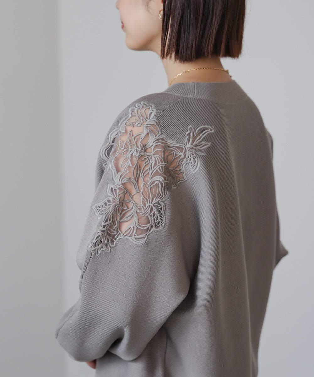 肩レースドルマンニットプルオーバー