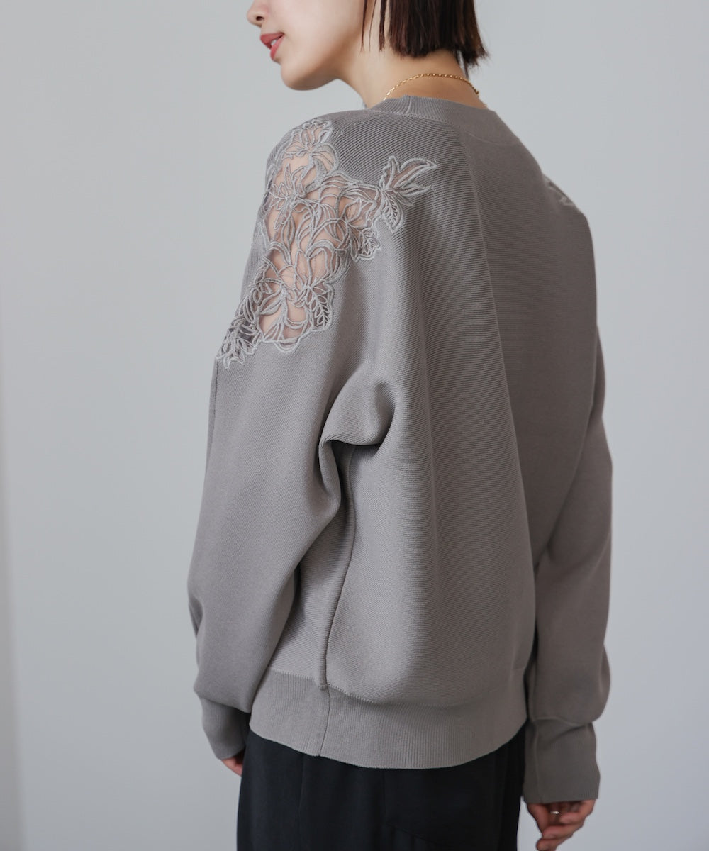 肩レースドルマンニットプルオーバー