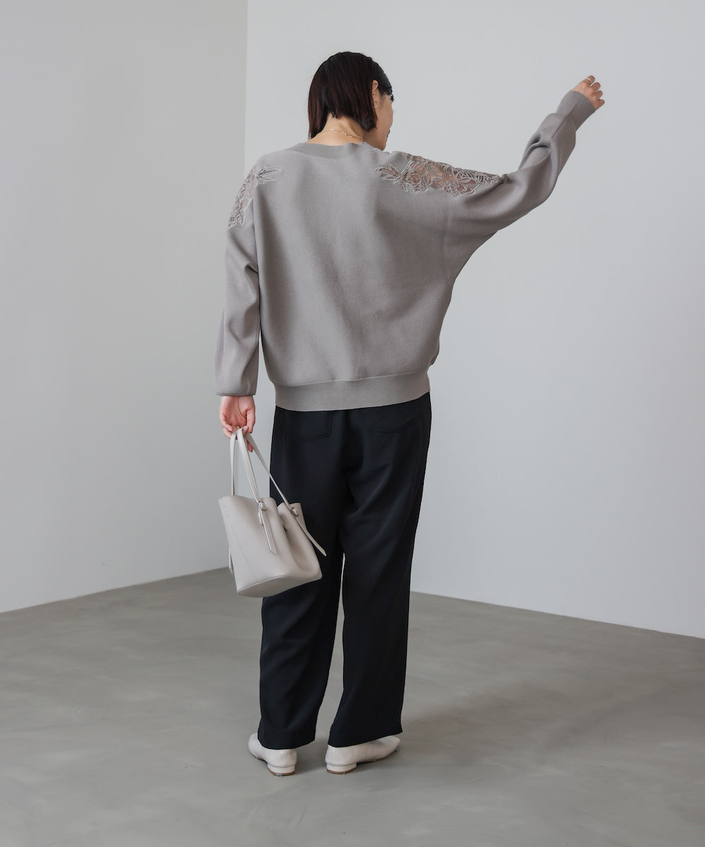 肩レースドルマンニットプルオーバー