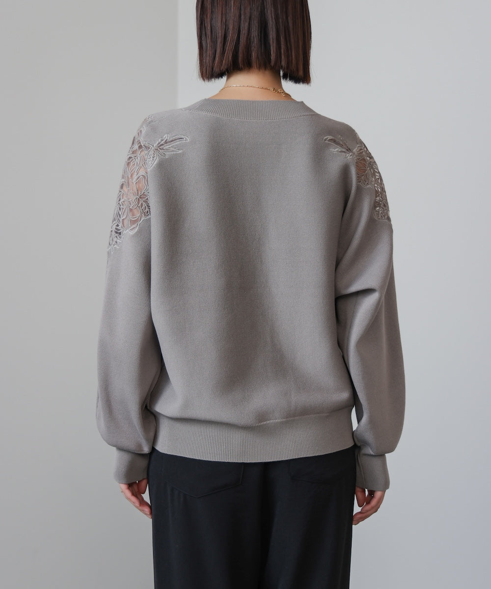 肩レースドルマンニットプルオーバー