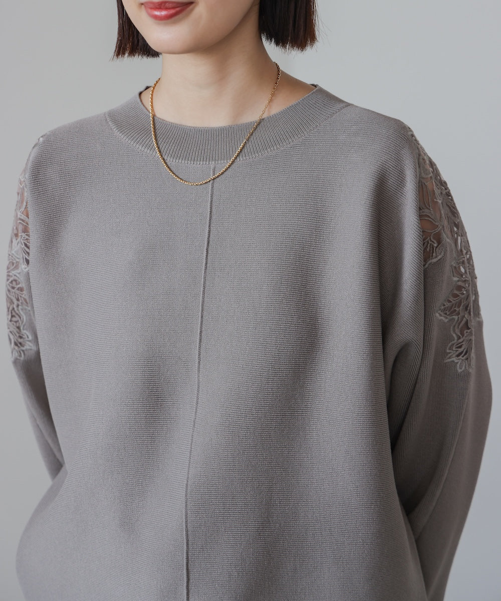 肩レースドルマンニットプルオーバー