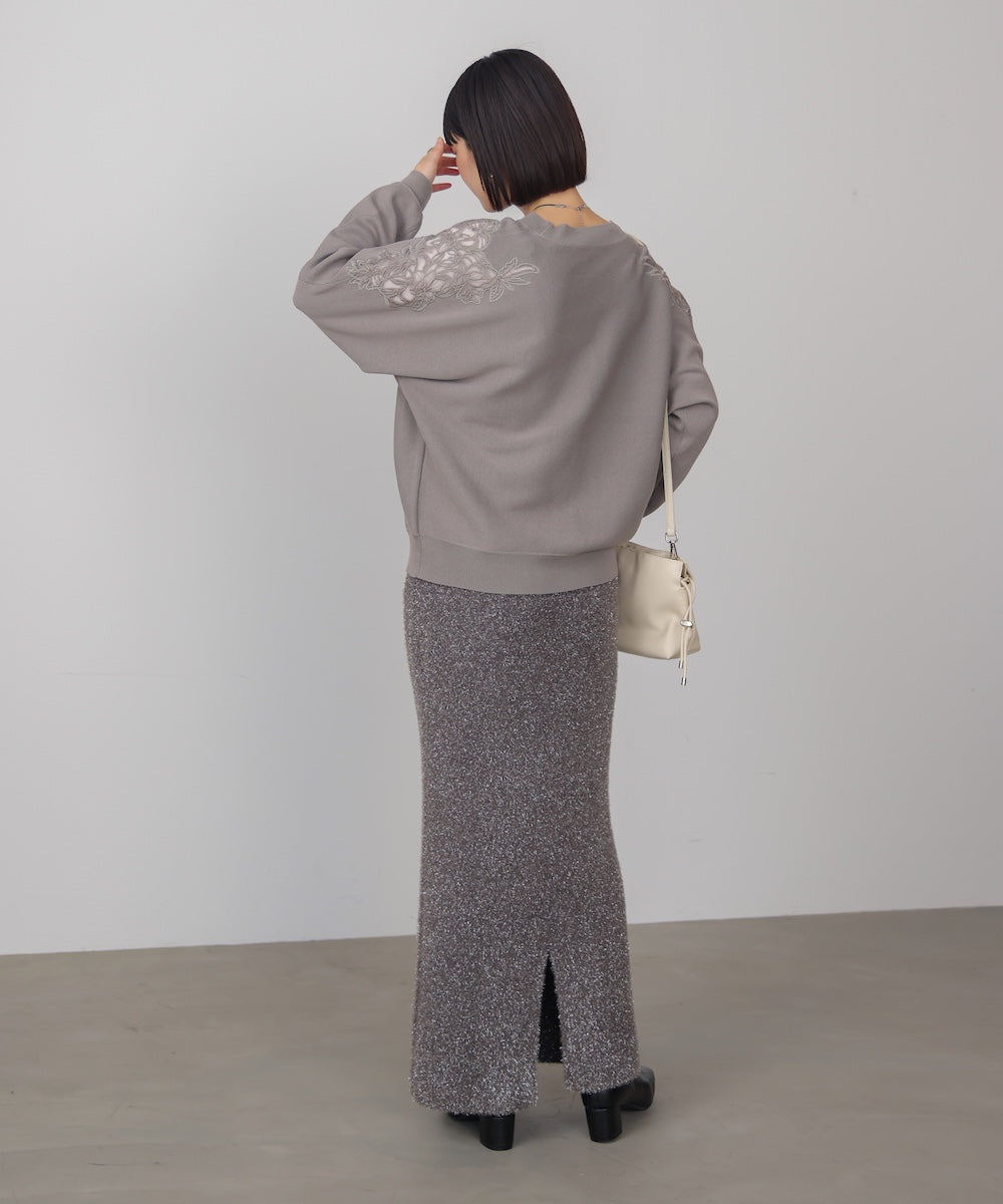 肩レースドルマンニットプルオーバー