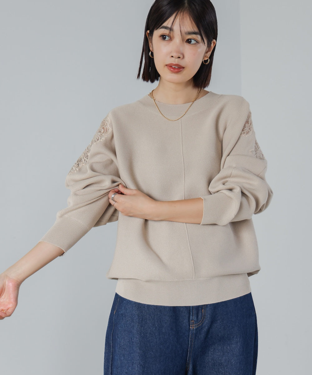 肩レースドルマンニットプルオーバー