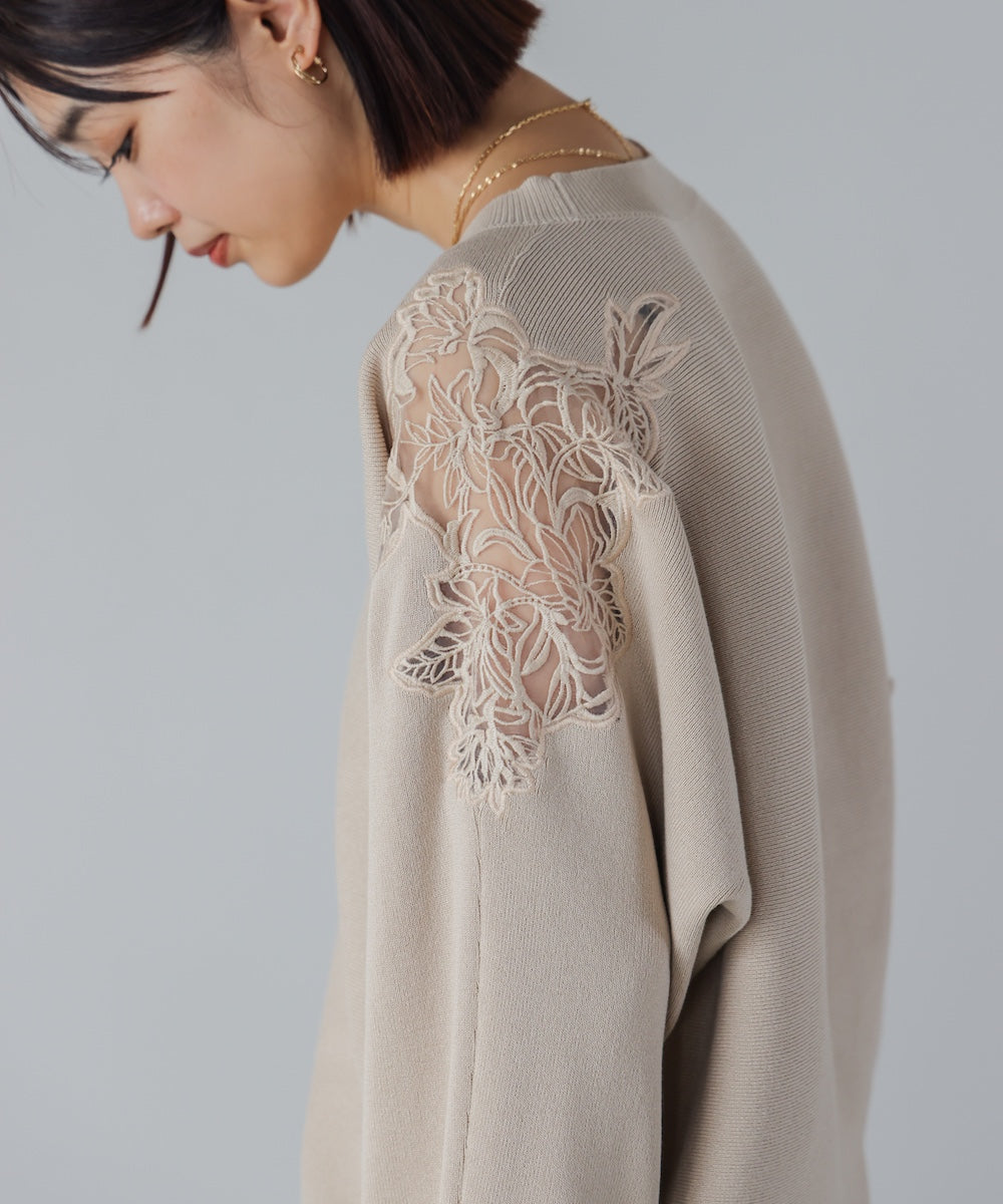 肩レースドルマンニットプルオーバー