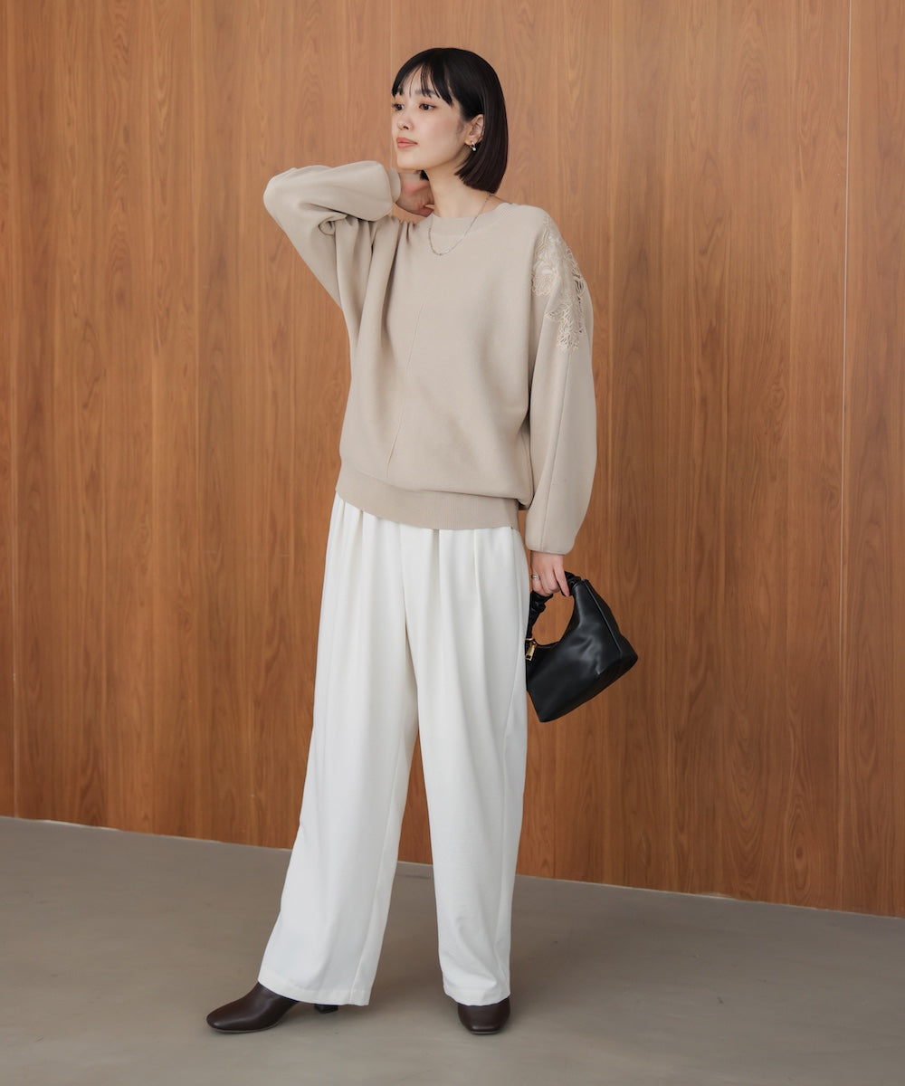 肩レースドルマンニットプルオーバー