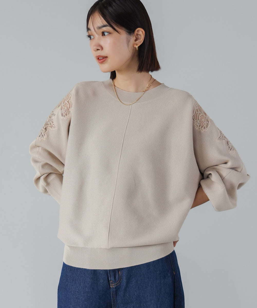 肩レースドルマンニットプルオーバー