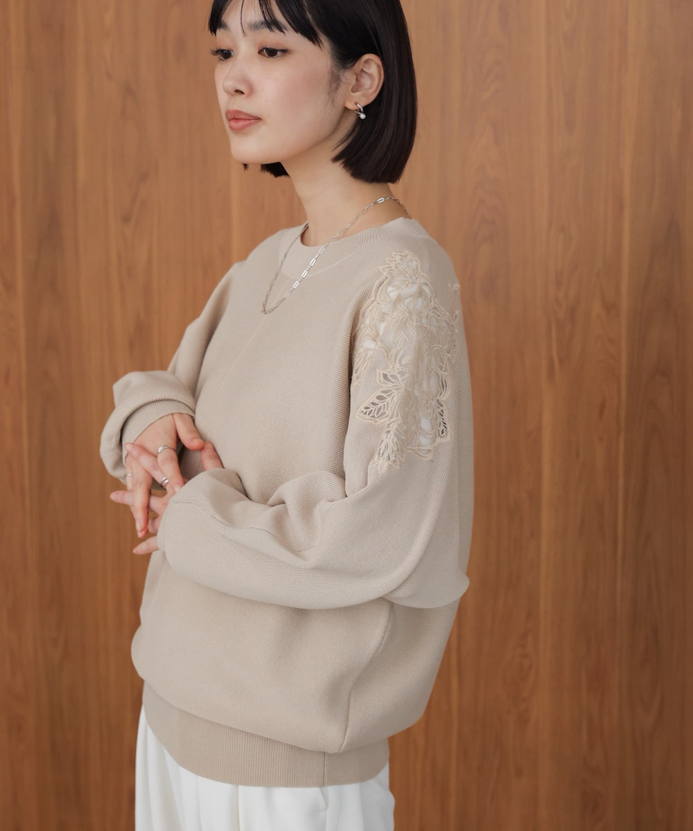 肩レースドルマンニットプルオーバー