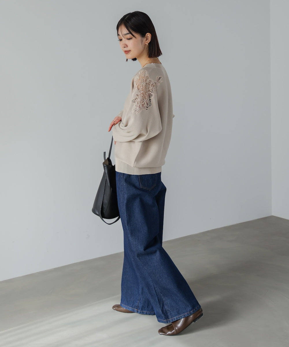 肩レースドルマンニットプルオーバー