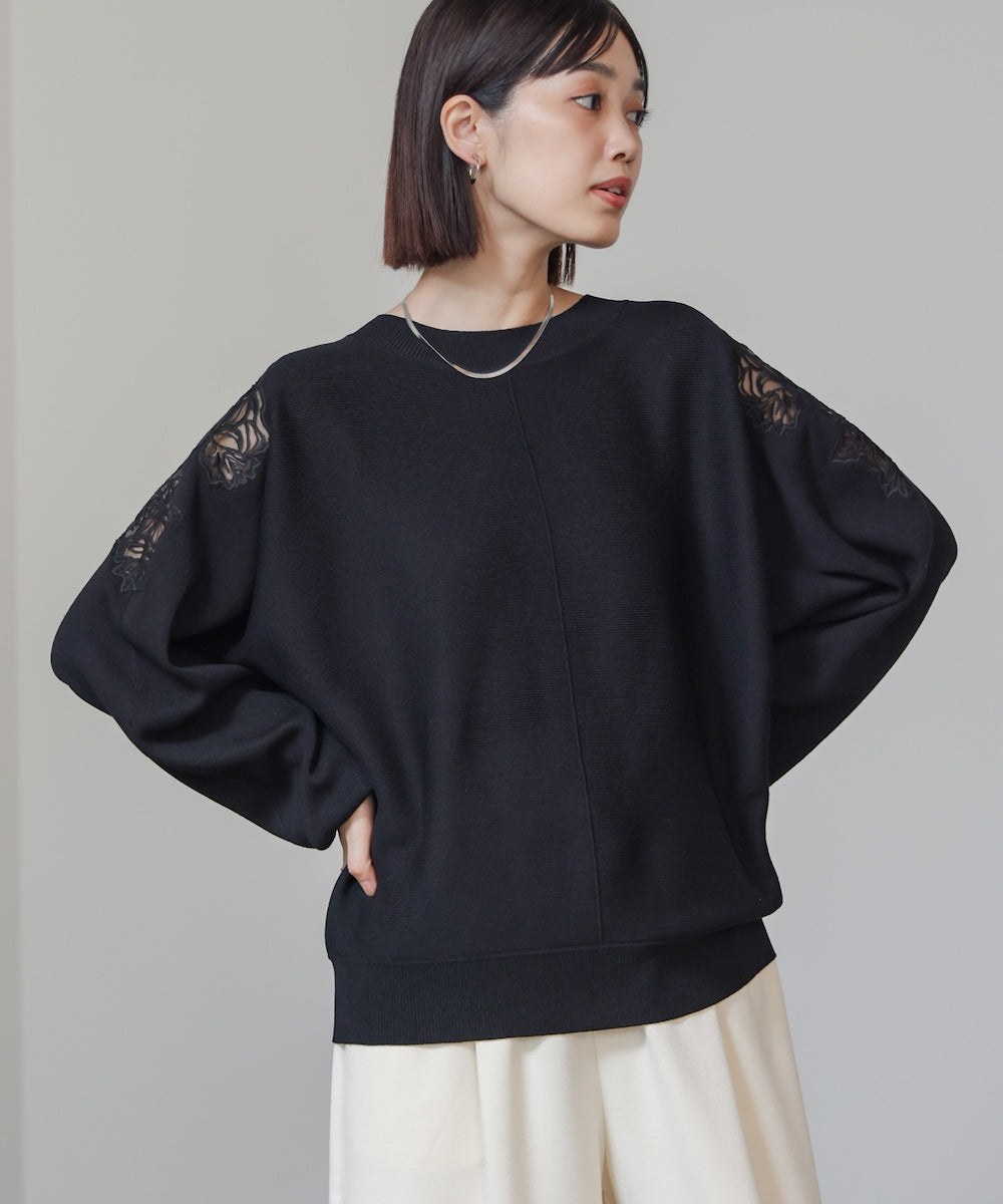 肩レースドルマンニットプルオーバー