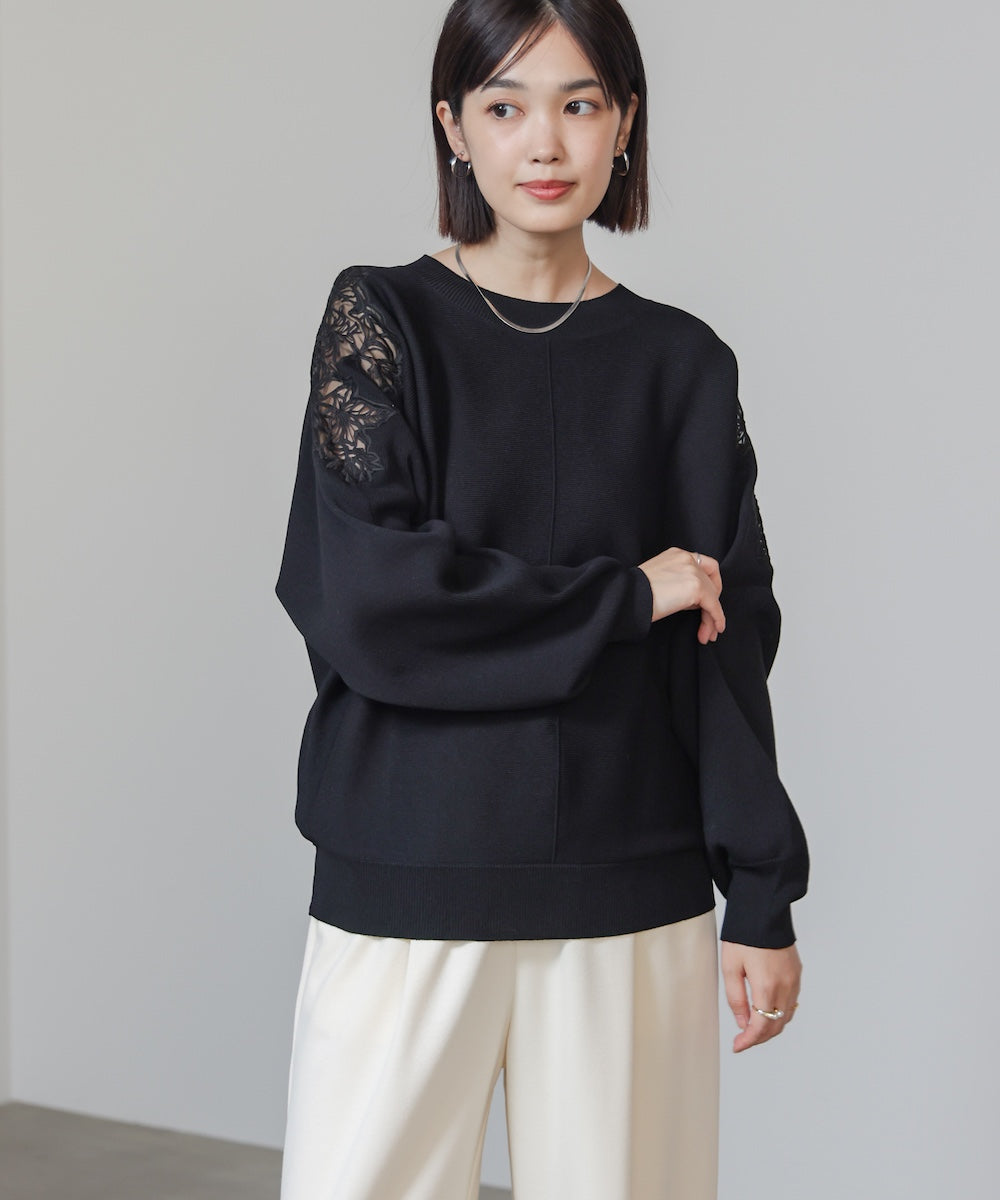 肩レースドルマンニットプルオーバー