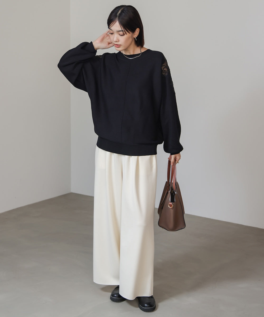 肩レースドルマンニットプルオーバー