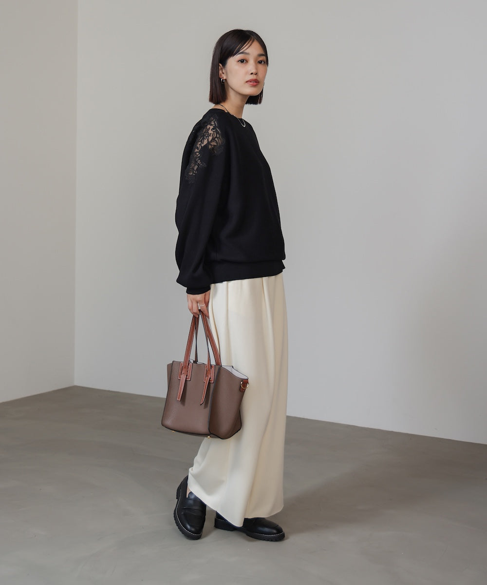 肩レースドルマンニットプルオーバー