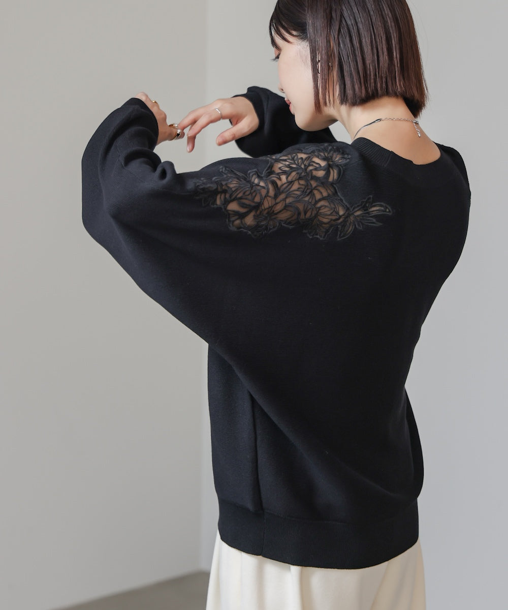 肩レースドルマンニットプルオーバー