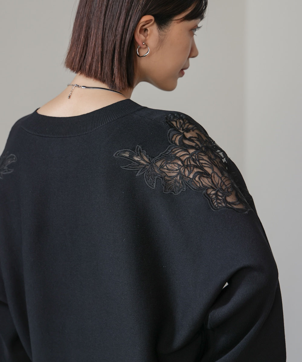 肩レースドルマンニットプルオーバー