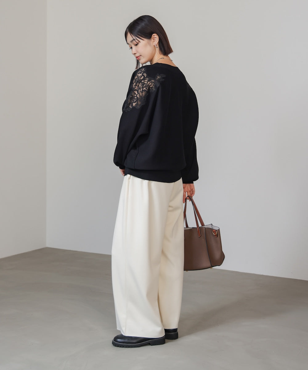 肩レースドルマンニットプルオーバー