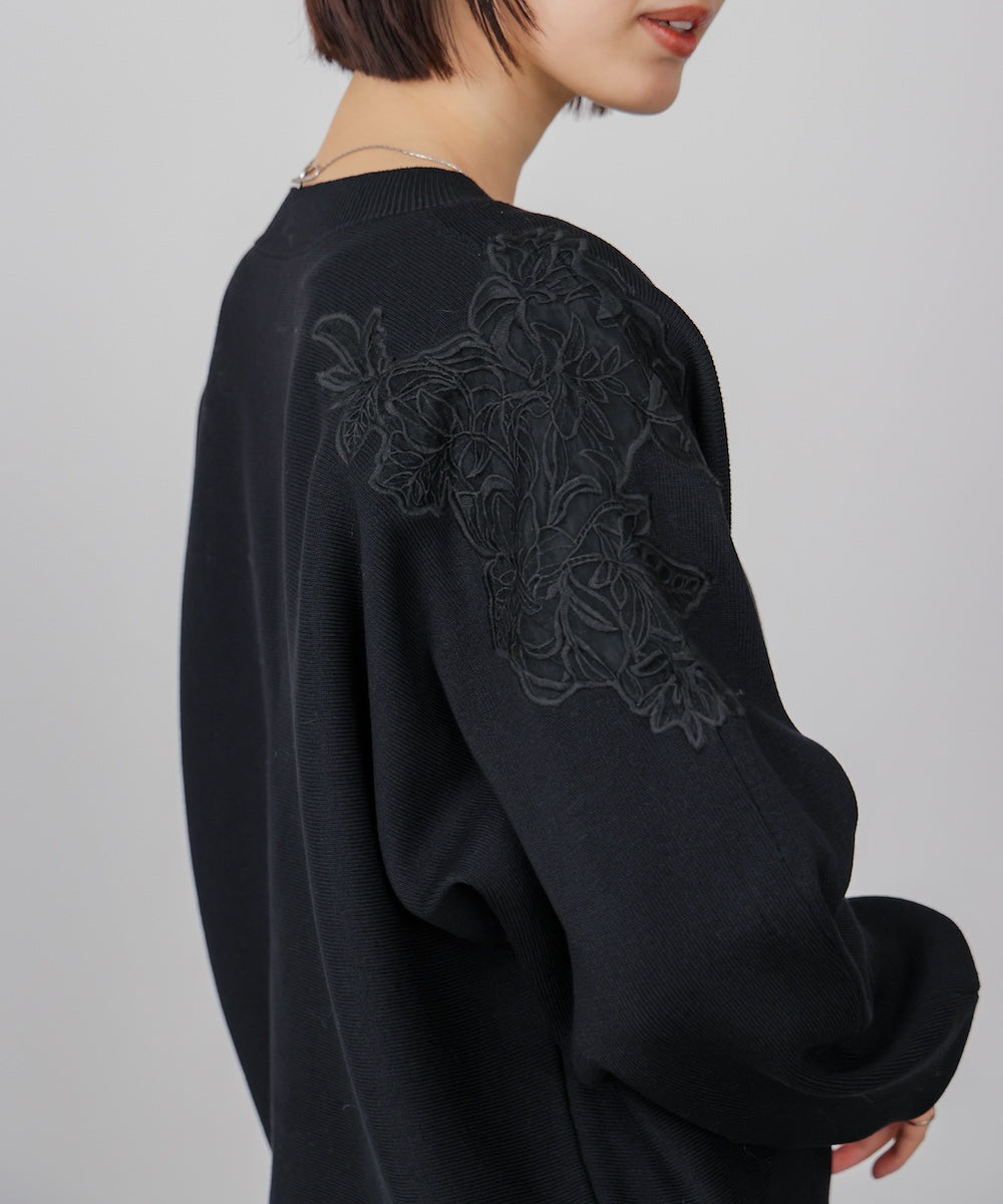 肩レースドルマンニットプルオーバー