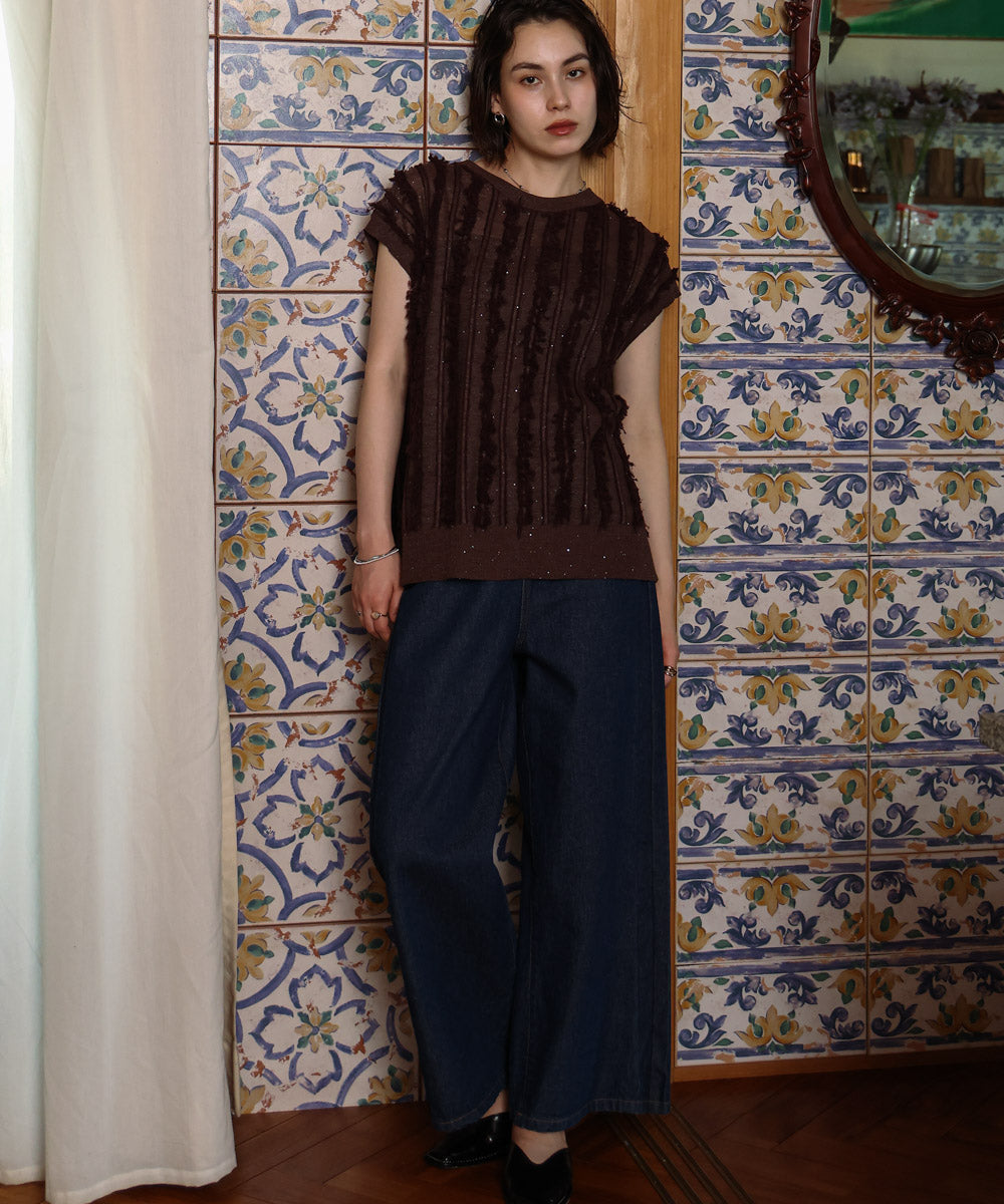 フリンジスパンコールニットチュニック