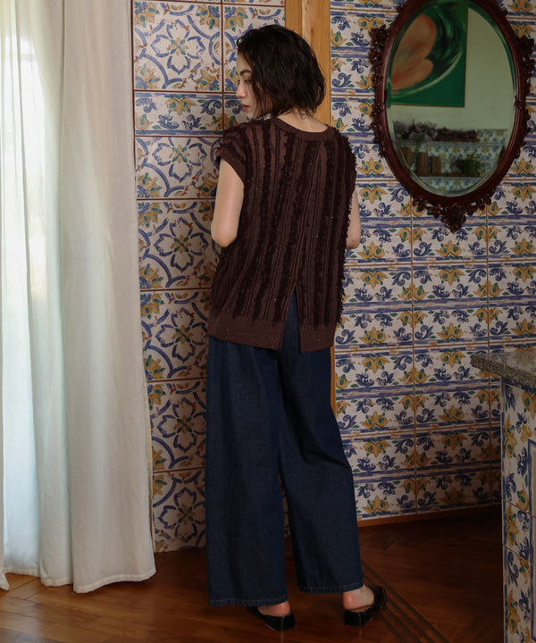 フリンジスパンコールニットチュニック