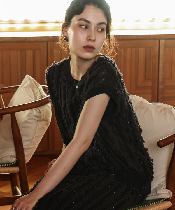 フリンジスパンコールニットチュニック