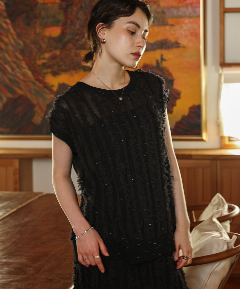 フリンジスパンコールニットチュニック