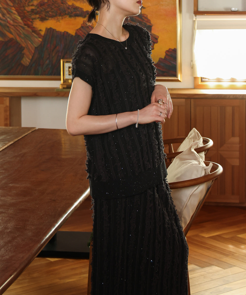 フリンジスパンコールニットチュニック