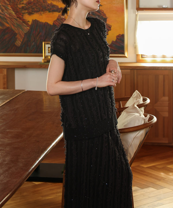 フリンジスパンコールニットチュニック