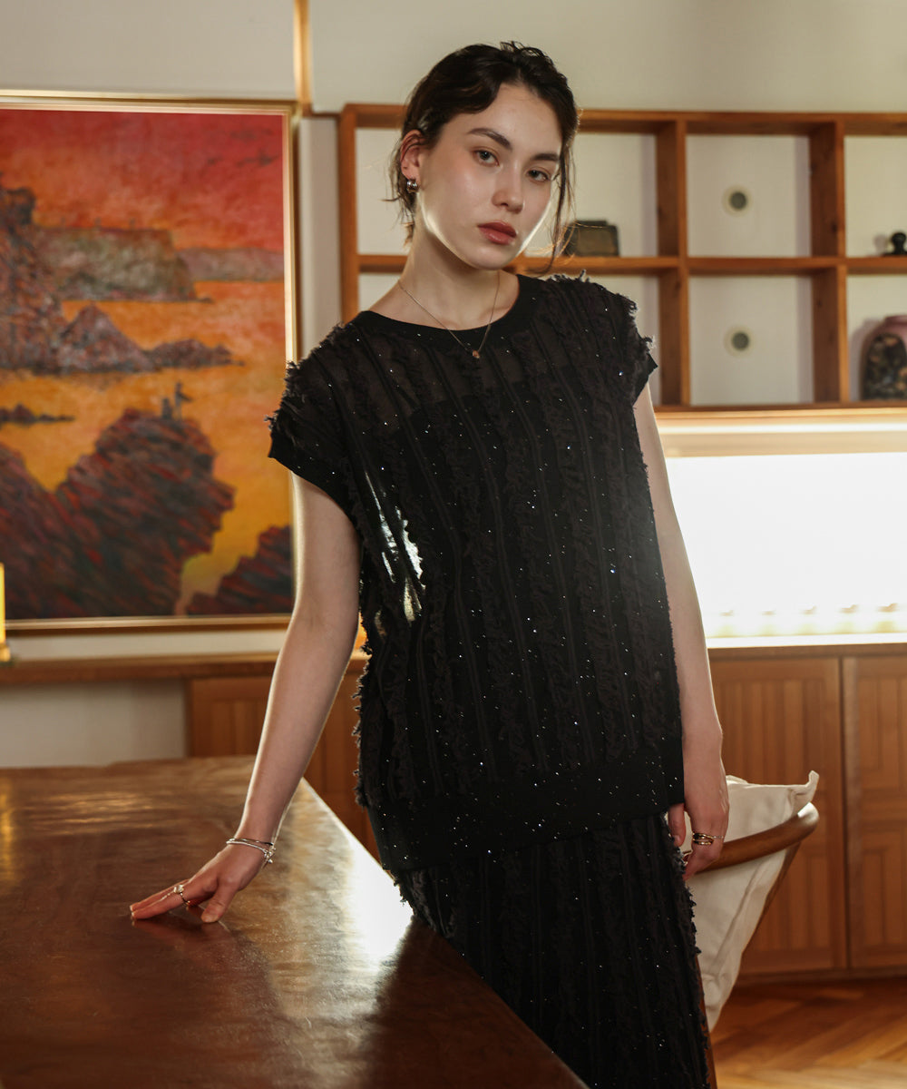 フリンジスパンコールニットチュニック