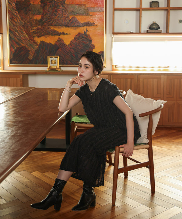 フリンジスパンコールニットチュニック