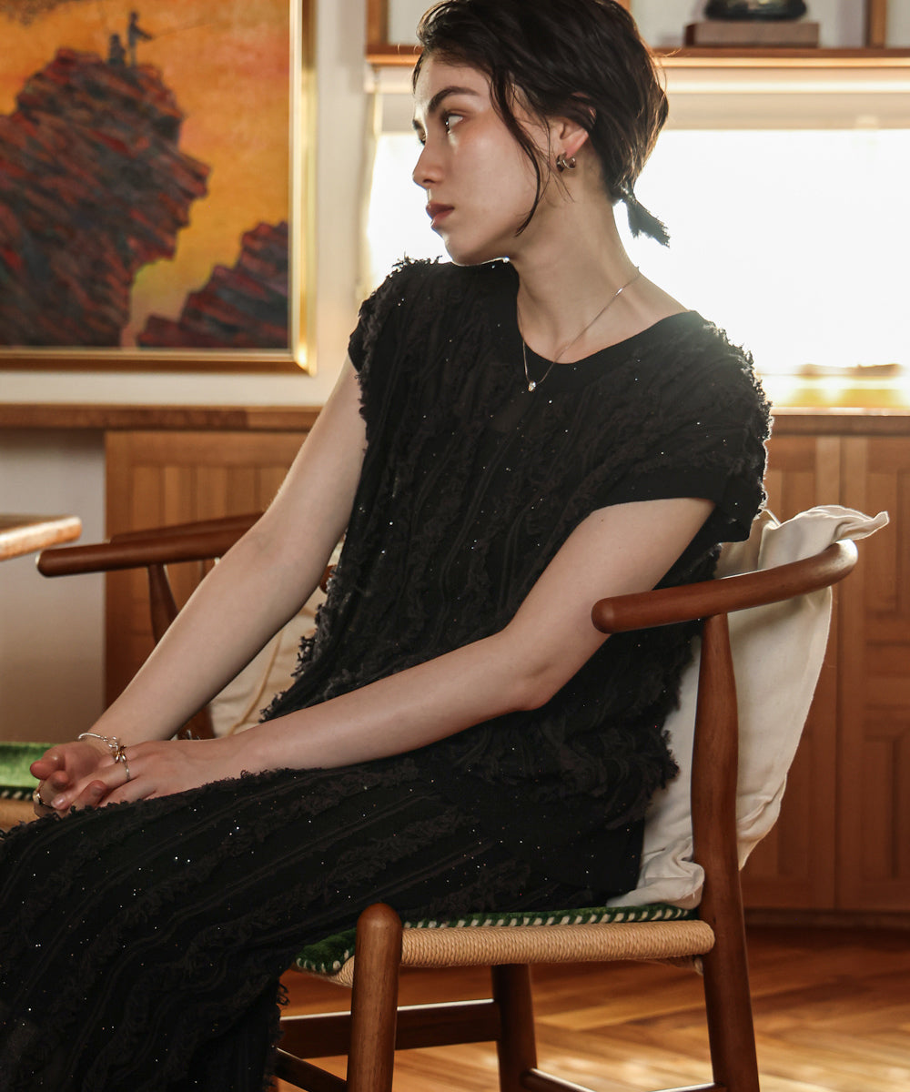 フリンジスパンコールニットチュニック