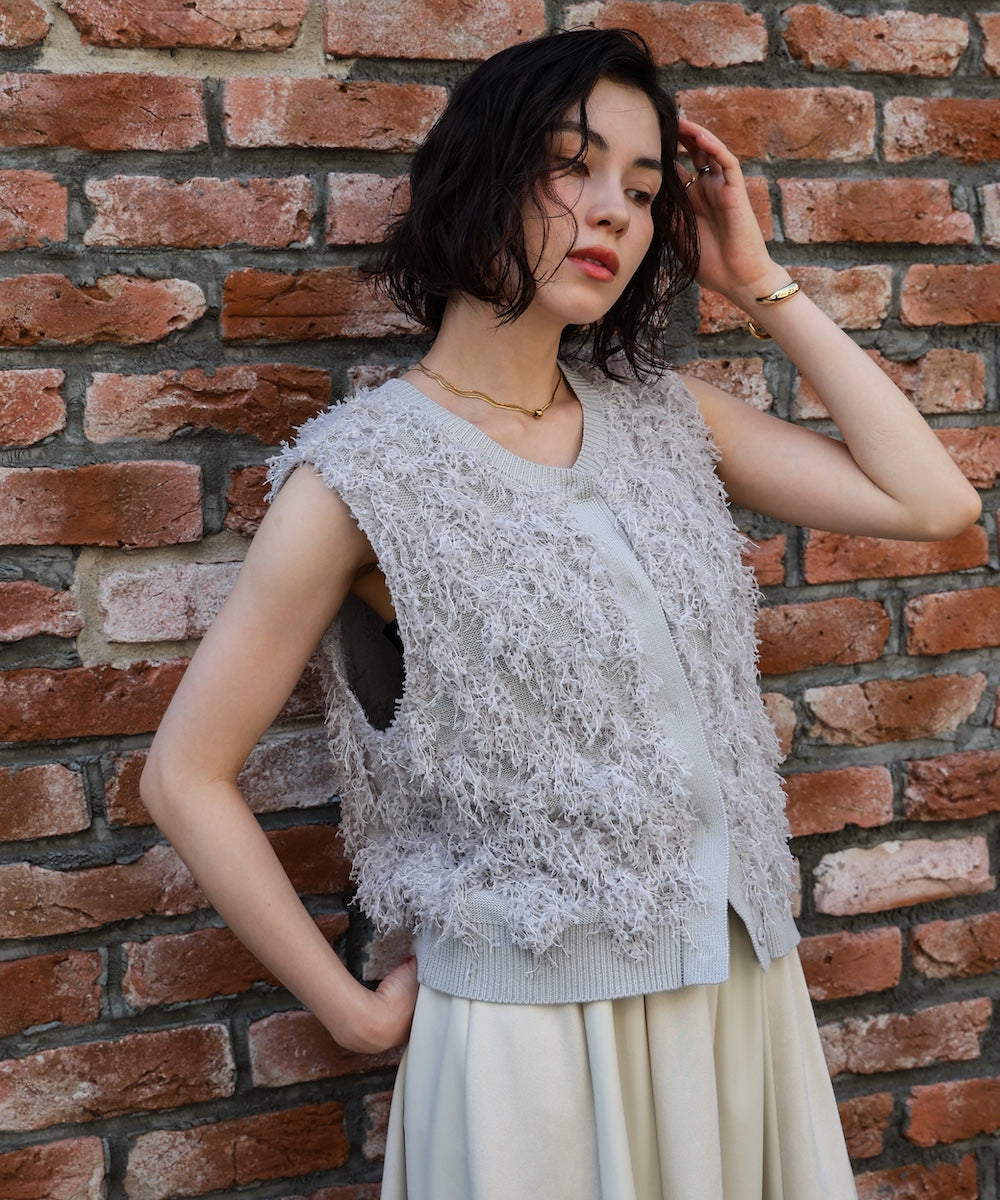 ジャガードフリンジニットベスト