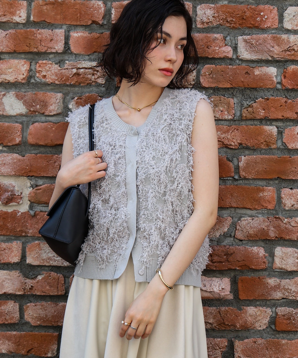 ジャガードフリンジニットベスト