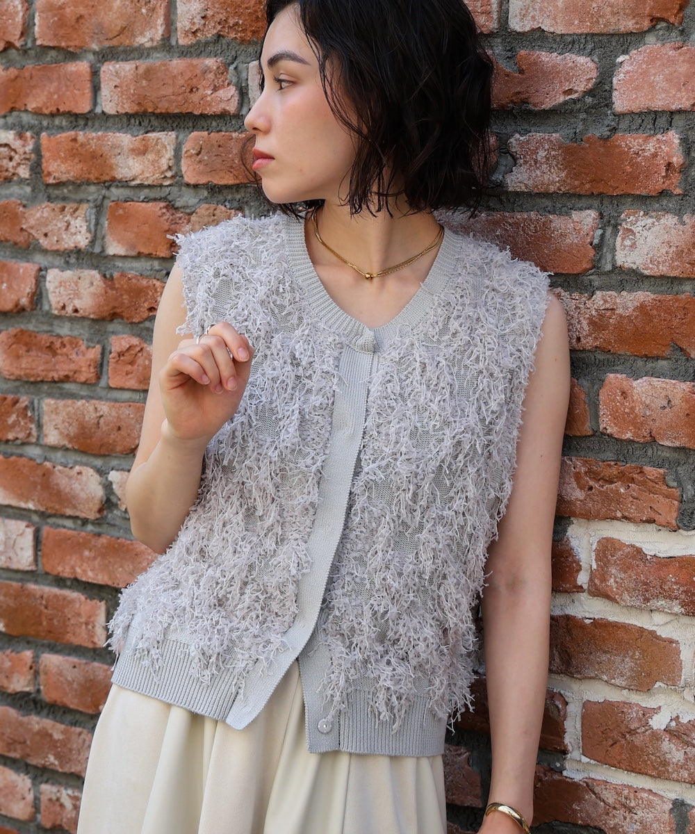 ジャガードフリンジニットベスト