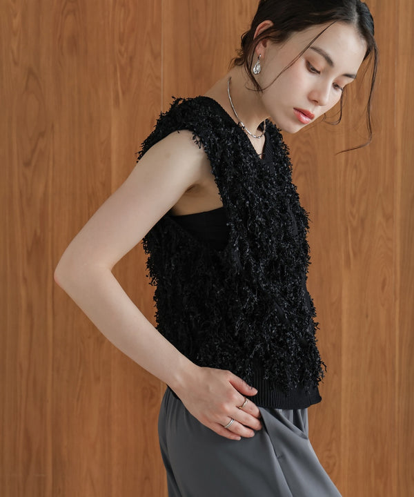 ジャガードフリンジニットベスト