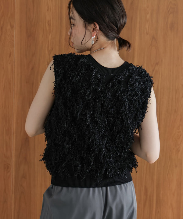 ジャガードフリンジニットベスト