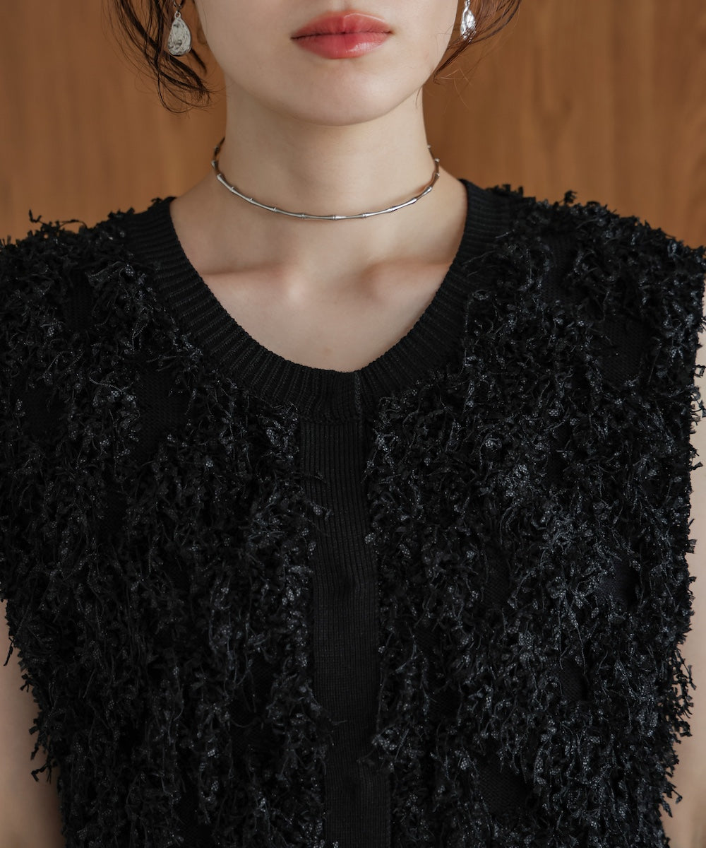 ジャガードフリンジニットベスト