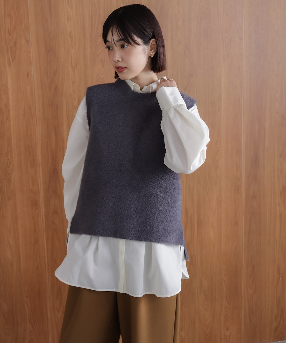 ダブルフェイスフェザースリットベスト