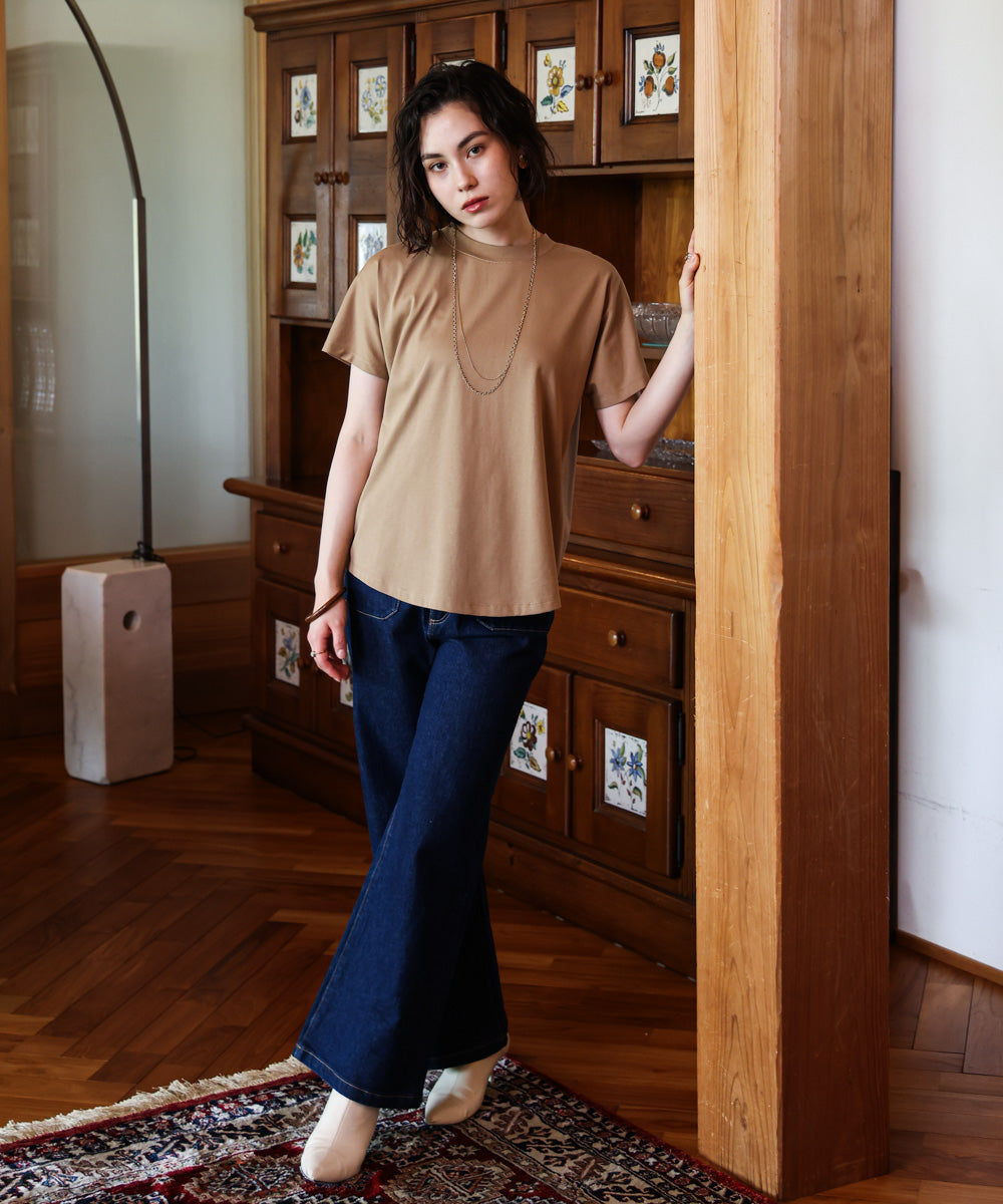 汗染み防止モックネックビューTシャツ