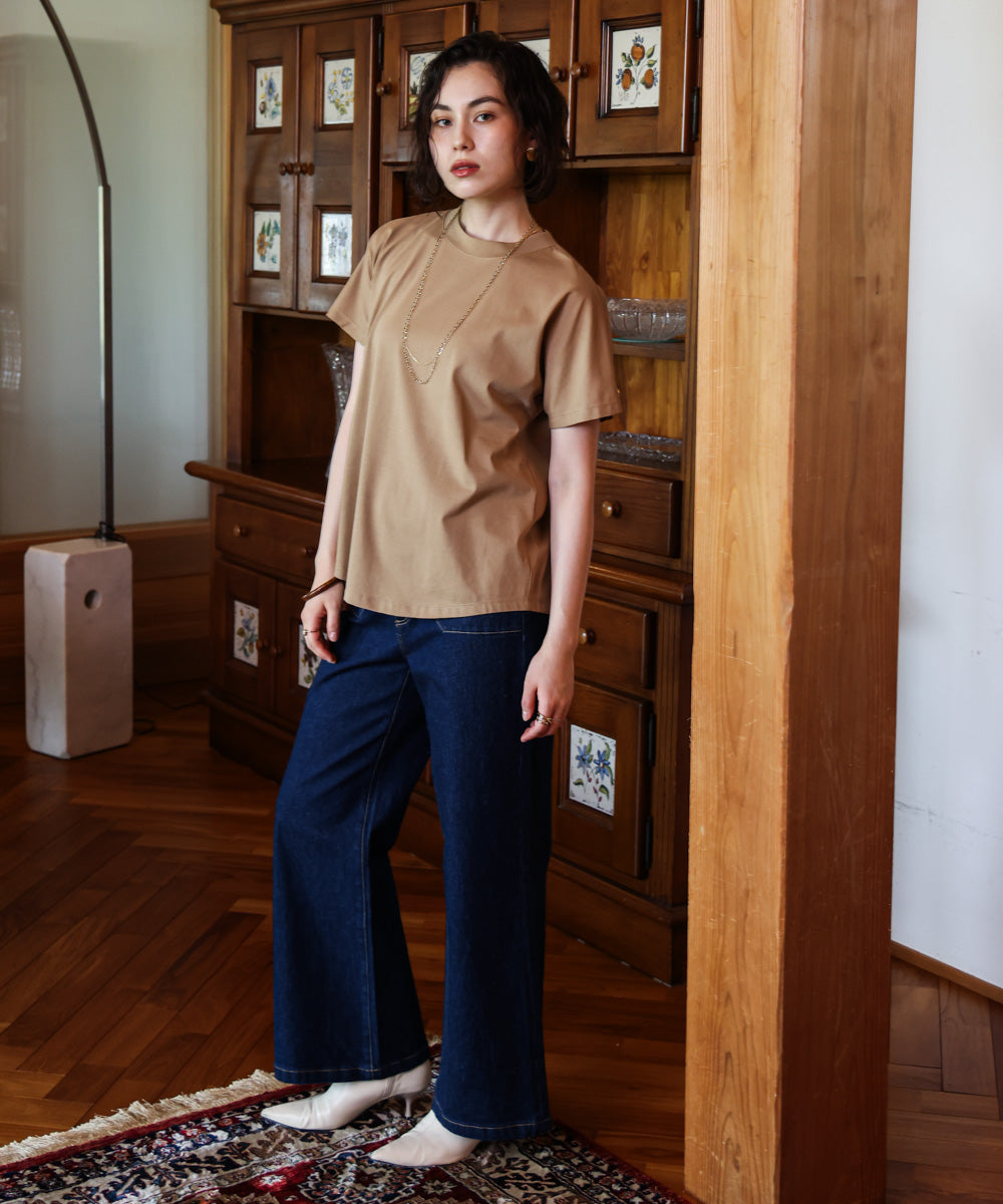 汗染み防止モックネックビューTシャツ